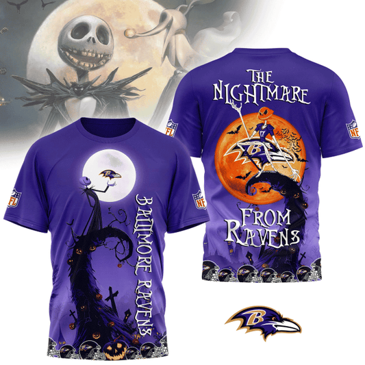 [SPECIAL OFFER] NEW CUSTOMIZED NFL28 BTR BALTIMORE RAVENS HALLOWEEN THE NIGHTMARE APPAREL
