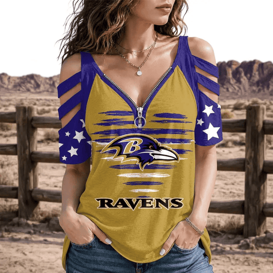 [SPECIAL OFFER] NEW CUSTOMIZED NFL28 BTR BALTIMORE RAVENS STRAPPY COLD-SHOULDER TOP