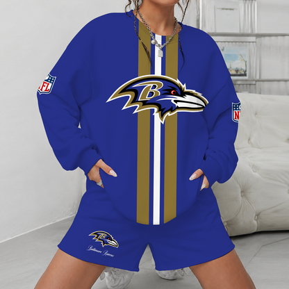 [SPECIAL OFFER] NEW CUSTOMIZED NFL28 BTR BALTIMORE RAVENS UNISEX SWEATSHIRT & SHORTS SET
