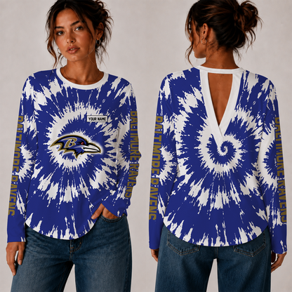 [SPECIAL OFFER] NEW CUSTOMIZED NFL28 BTR BALTIMORE RAVENS WOMEN'S BACK V-CUT LONG-SLEEVE SHIRT