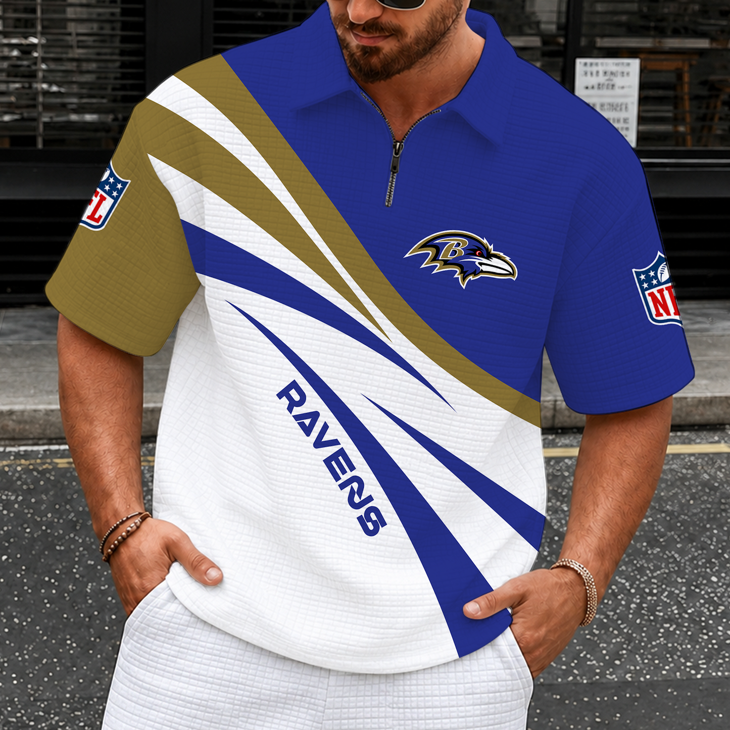 [SPECIAL OFFER] NEW CUSTOMIZED NFL28 BTR BALTIMORE RAVENS QUARTER-ZIP POLO SHIRT