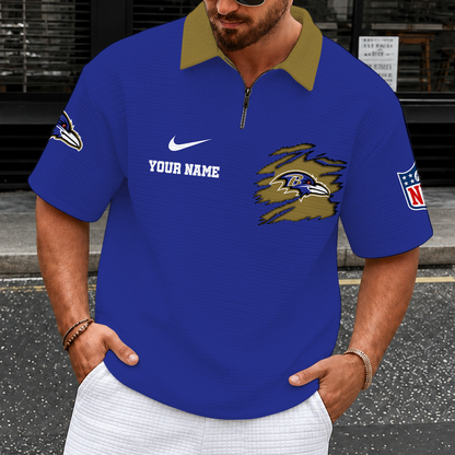 [SPECIAL OFFER] NEW CUSTOMIZED NFL28 BTR BALTIMORE RAVENS QUARTER-ZIP POLO SHIRT