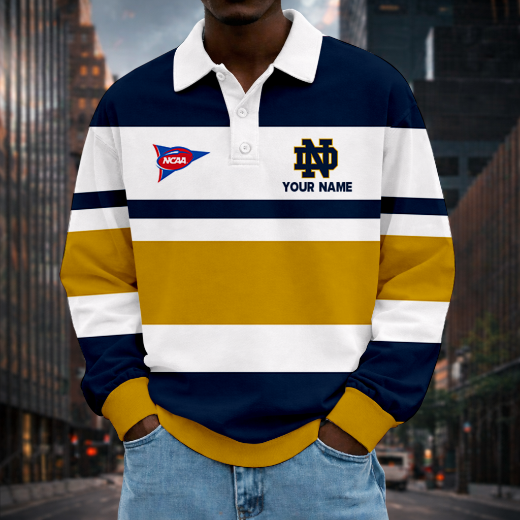 MEGA SALE - NEW CUSTOMIZED FBS NCAA28 NFI ND FIGHTING IRISH UNISEX LONG SLEEVE POLO
