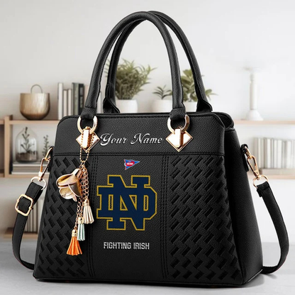 LIMITED EDITION - NEW CUSTOMIZED FBS NCAA28 NFI ND FIGHTING IRISH ZIP HANDBAG MULTICOLOR