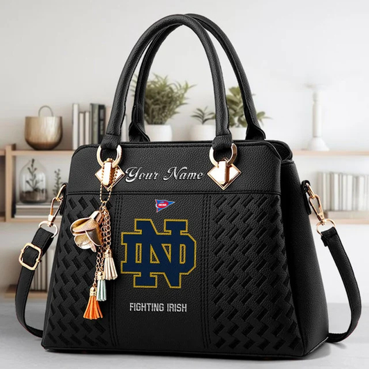 LIMITED EDITION - NEW CUSTOMIZED FBS NCAA28 NFI ND FIGHTING IRISH ZIP HANDBAG MULTICOLOR