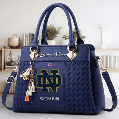 LIMITED EDITION - NEW CUSTOMIZED FBS NCAA28 NFI ND FIGHTING IRISH ZIP HANDBAG MULTICOLOR