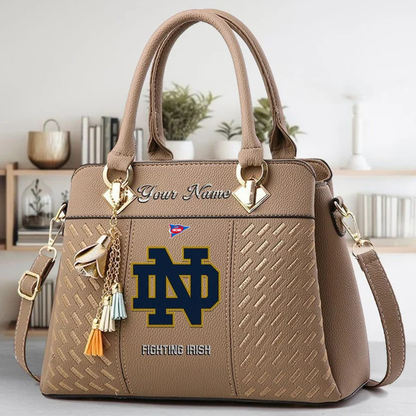 LIMITED EDITION - NEW CUSTOMIZED FBS NCAA28 NFI ND FIGHTING IRISH ZIP HANDBAG MULTICOLOR
