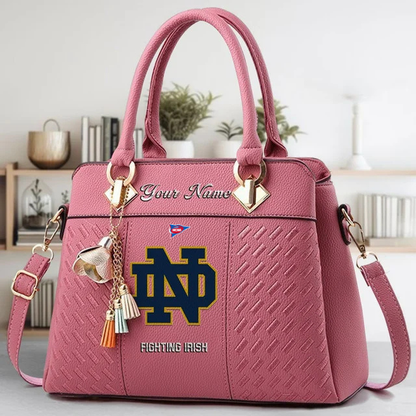 LIMITED EDITION - NEW CUSTOMIZED FBS NCAA28 NFI ND FIGHTING IRISH ZIP HANDBAG MULTICOLOR