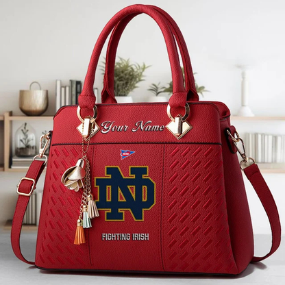 LIMITED EDITION - NEW CUSTOMIZED FBS NCAA28 NFI ND FIGHTING IRISH ZIP HANDBAG MULTICOLOR