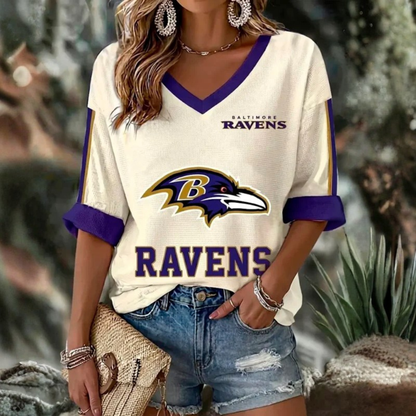 [SPECIAL OFFER] NEW CUSTOMIZED NFL28 BTR BALTIMORE RAVENS WOMEN'S HEART V-NECK LONG SLEEVE SHIRT