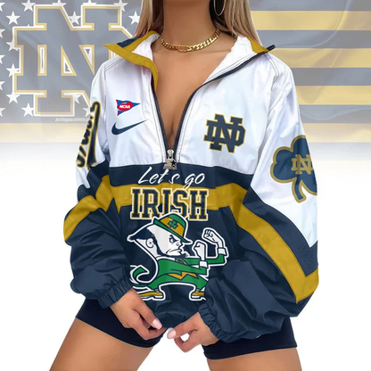 LIMITED EDITION - NEW CUSTOMIZED FBS NCAA28 NFI ND FIGHTING IRISH V-NECK ZIPPER SWEATSHIRT JACKET