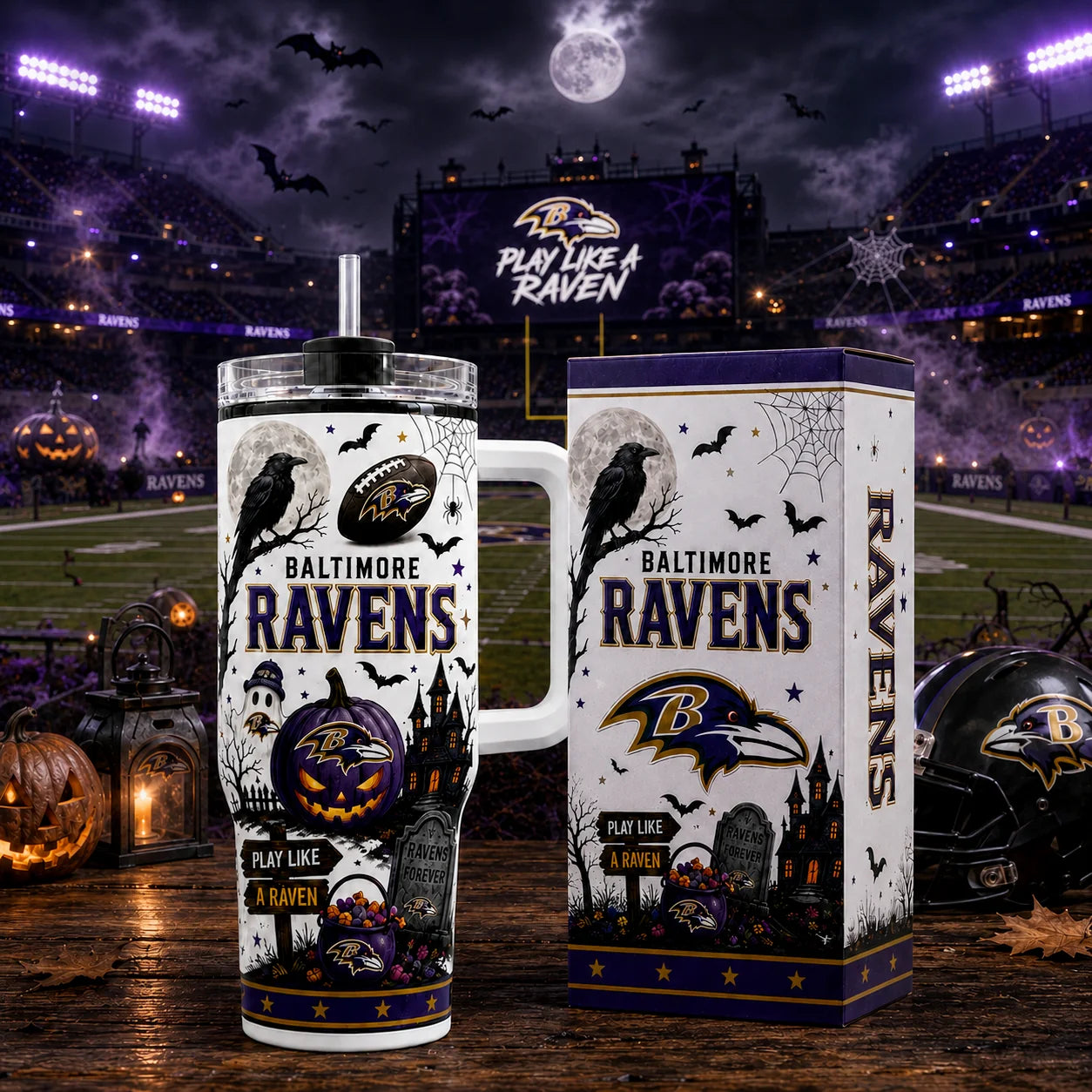 [SPECIAL OFFER] NEW CUSTOMIZED NFL28 BTR BALTIMORE RAVENS HALLOWEEN  40OZ TUMBLER