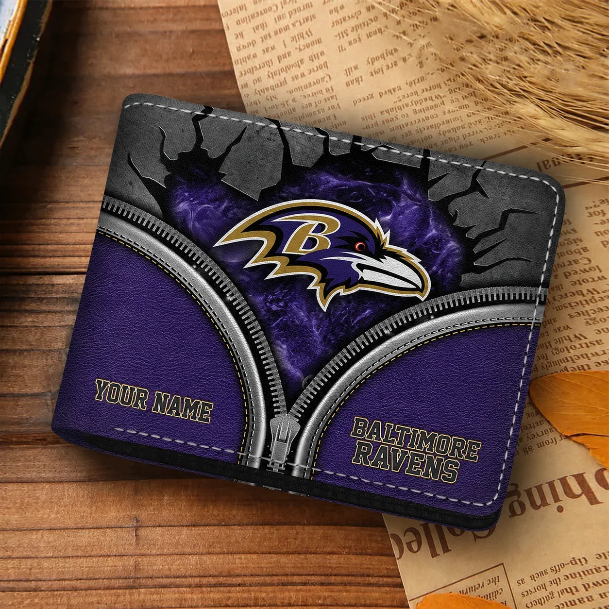 [SPECIAL OFFER] NEW CUSTOMIZED NFL28 BTR BALTIMORE RAVENS LEATHER WALLET