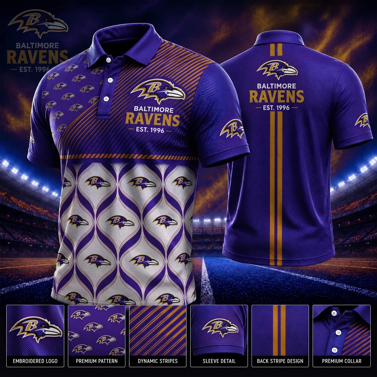 [SPECIAL OFFER] NEW CUSTOMIZED NFL28 BTR BALTIMORE RAVENS POLO SHIRT