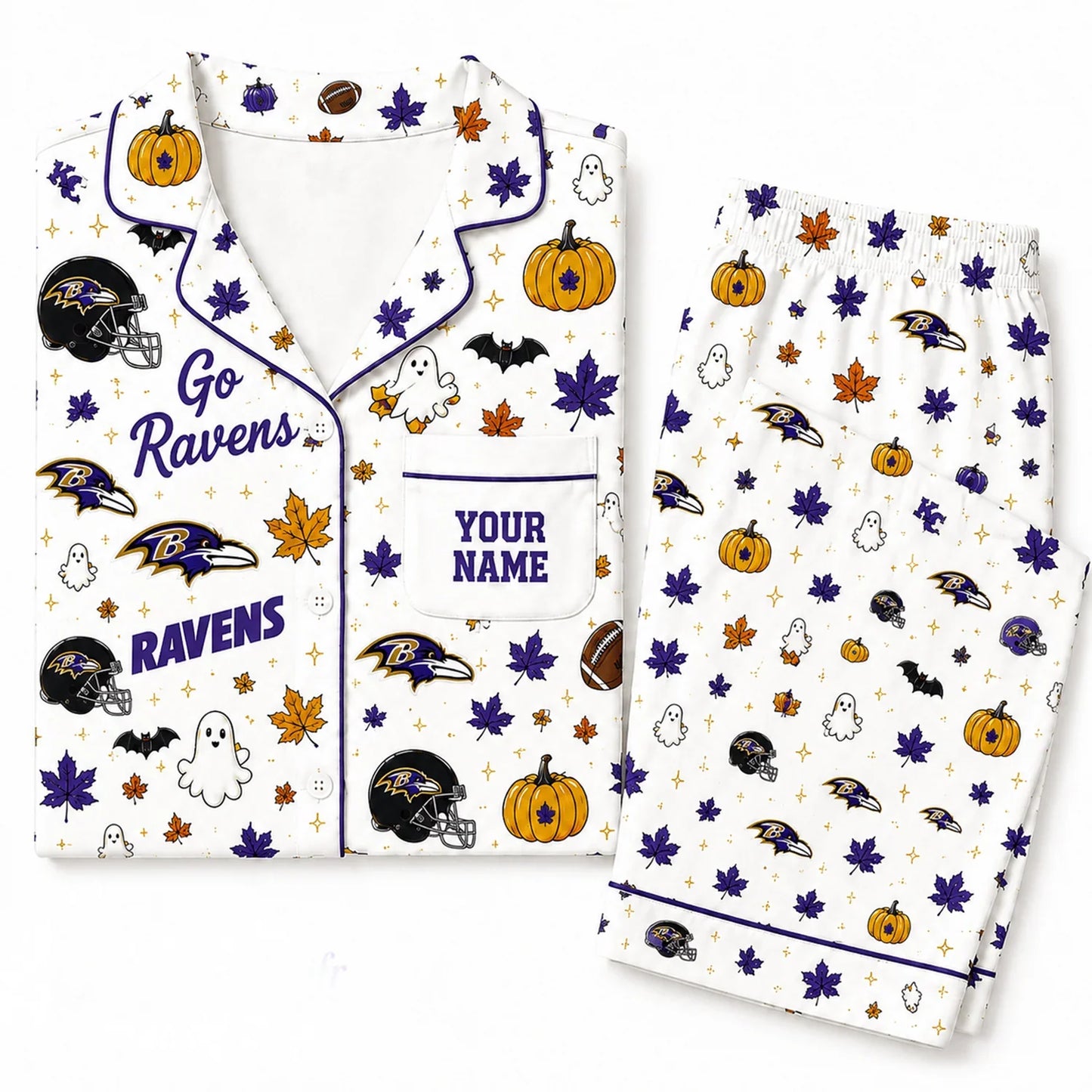 [SPECIAL OFFER] NEW CUSTOMIZED NFL28 BTR BALTIMORE RAVENS HALLOWEEN LONG PAJAMAS SET