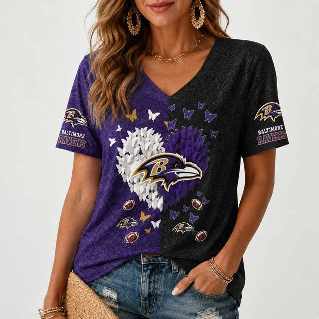 [SPECIAL OFFER] NEW CUSTOMIZED NFL28 BTR BALTIMORE RAVENS V-NECK FEMALE SHIRT