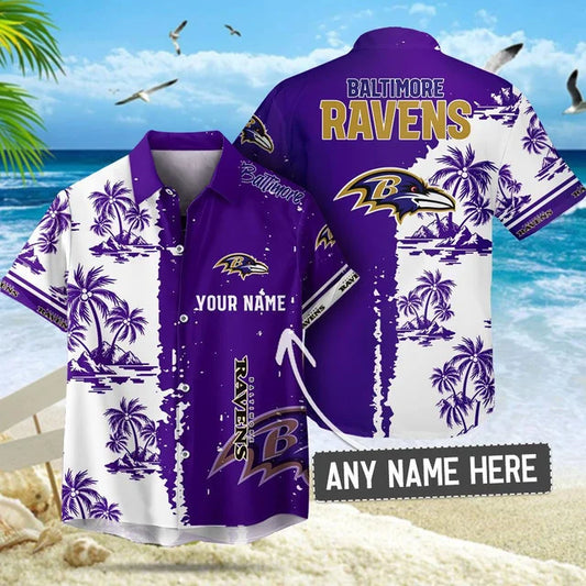 [SPECIAL OFFER] NEW CUSTOMIZED NFL28 BTR BALTIMORE RAVENS UNISEX HAWAIIAN SHIRT & SHORTS SET