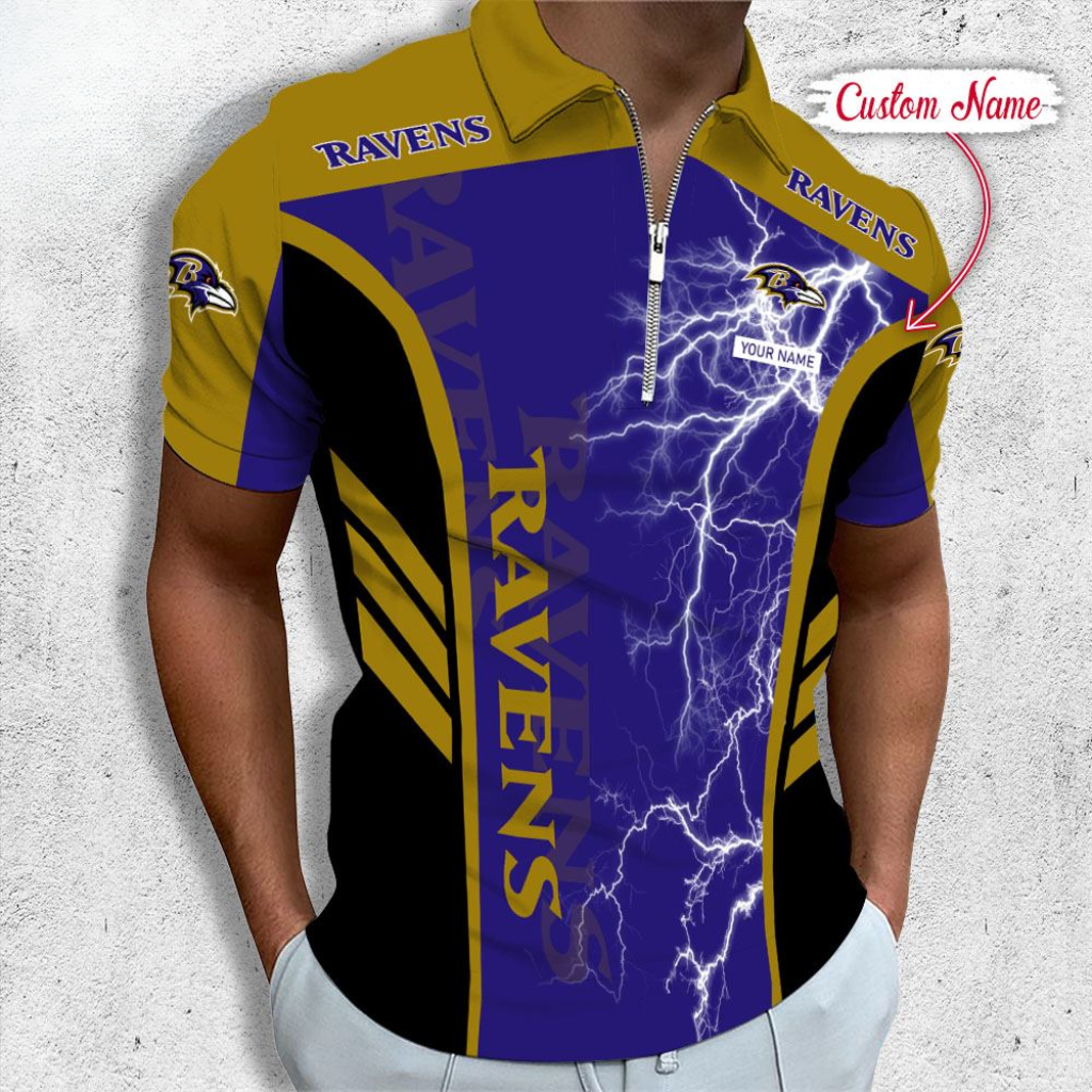 [SPECIAL OFFER] NEW CUSTOMIZED NFL28 BTR BALTIMORE RAVENS ZIP POLO SHIRT