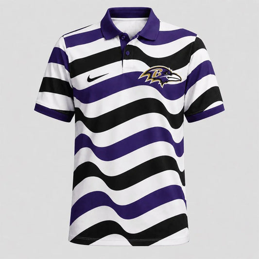 [SPECIAL OFFER] NEW CUSTOMIZED NFL28 BTR BALTIMORE RAVENS STRIPED POLO SHIRT