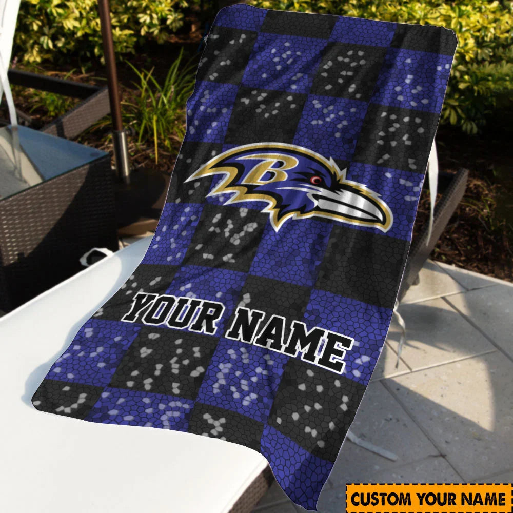 [SPECIAL OFFER] NEW CUSTOMIZED NFL28 BTR BALTIMORE RAVENS BEACH TOWEL