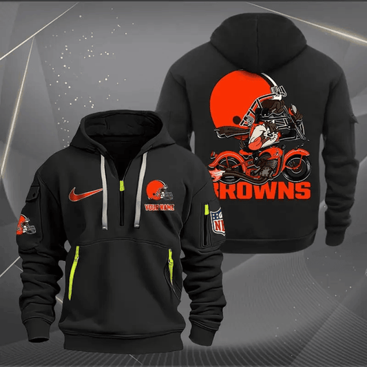 [SPECIAL OFFER] NEW CUSTOMIZED NFL29 CLB CLEVELAND BROWNS MUTICOLOR QUARTER ZIP HOODIE