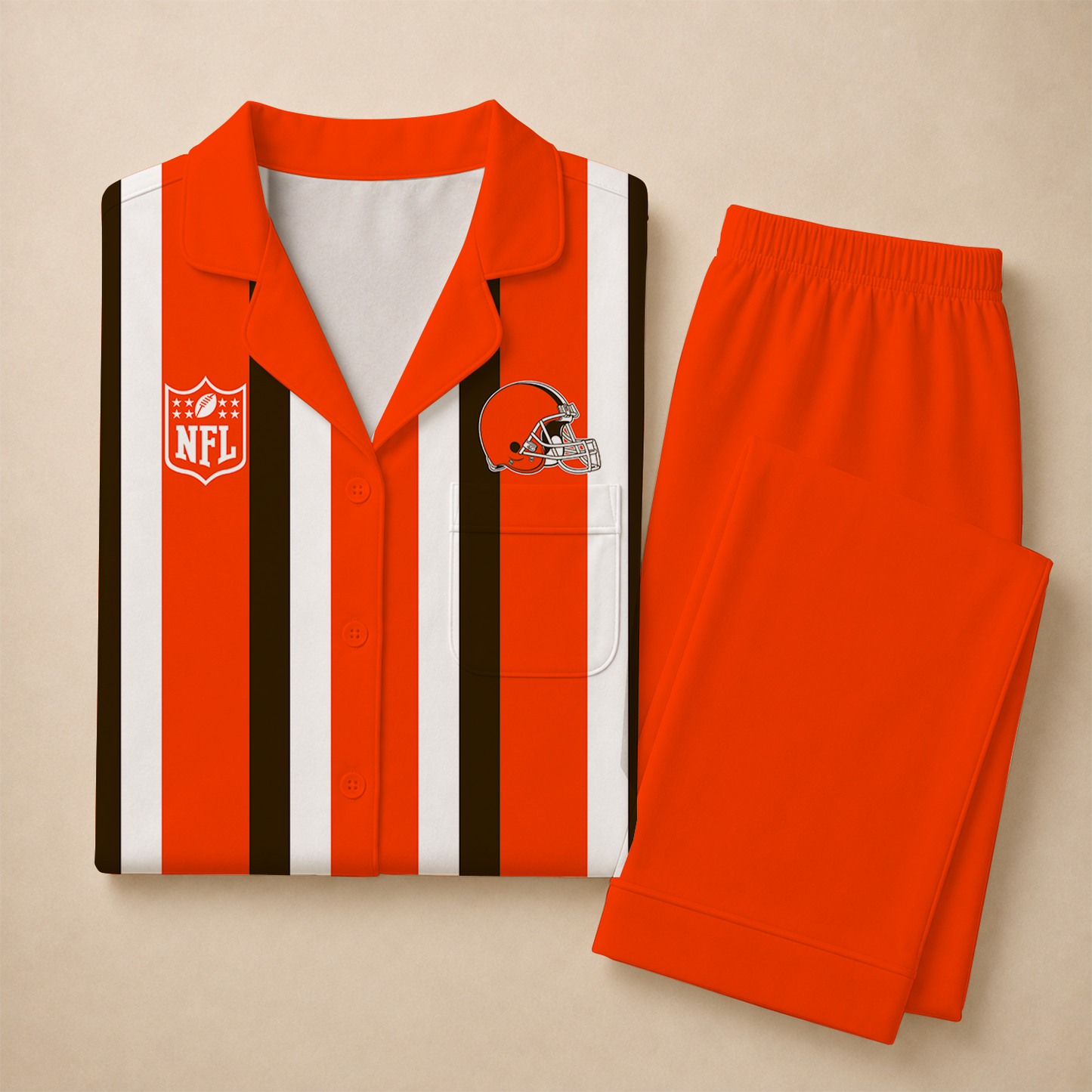 [SPECIAL OFFER] NEW CUSTOMIZED NFL29 CLB CLEVELAND BROWNS SHORT SLEEVE & LONG PANTS PAJAMAS SET