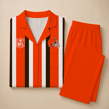 [SPECIAL OFFER] NEW CUSTOMIZED NFL29 CLB CLEVELAND BROWNS SHORT SLEEVE & LONG PANTS PAJAMAS SET