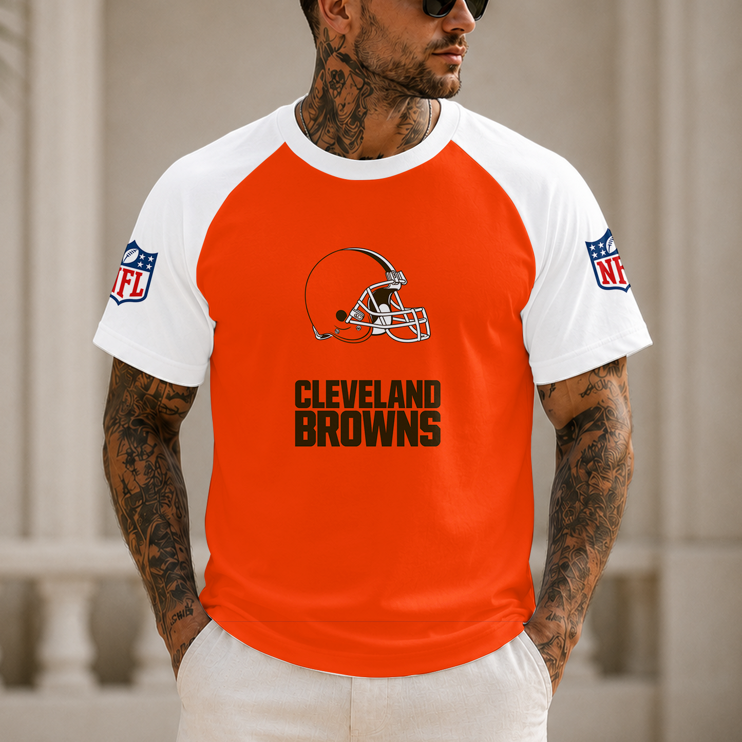 [SPECIAL OFFER] NEW CUSTOMIZED NFL29 CLB CLEVELAND BROWNS RAGLAN TEE