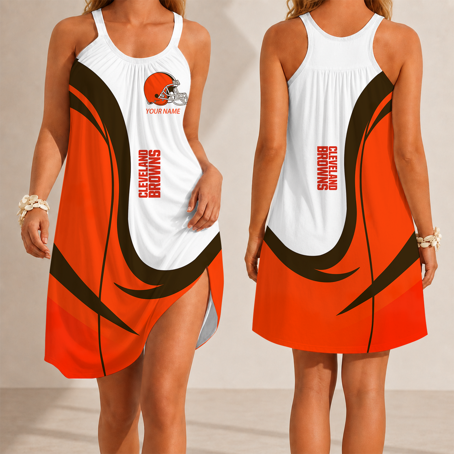 [SPECIAL OFFER] NEW CUSTOMIZED NFL29 CLB CLEVELAND KHAKIS CAMISOLE DRESS