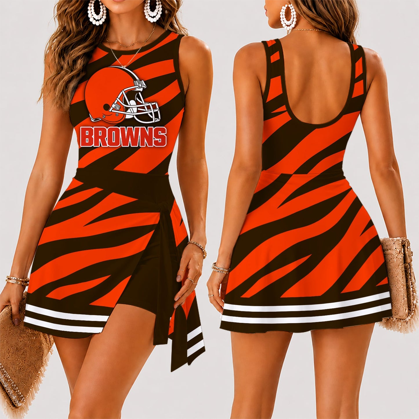 [SPECIAL OFFER] NEW CUSTOMIZED NFL29 CLB CLEVELAND BROWNS WOMEN'S SUMMER SKORT DRESS