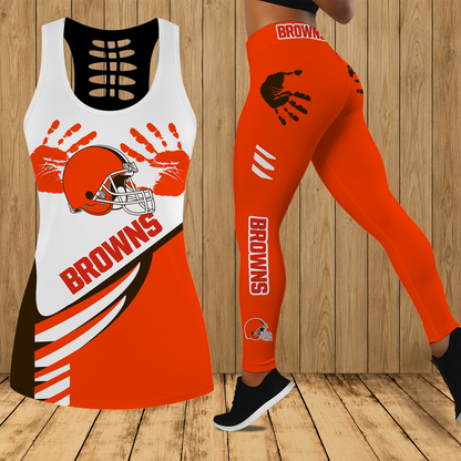 [SPECIAL OFFER] NEW CUSTOMIZED NFL29 CLB CLEVELAND BROWNS HOLLOW TANK TOP & LEGGINGS SET