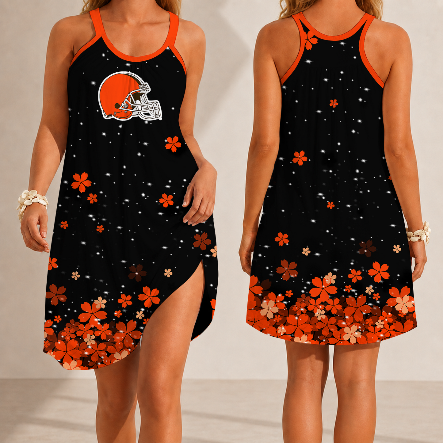 [SPECIAL OFFER] NEW CUSTOMIZED NFL29 CLB CLEVELAND KHAKIS CAMISOLE DRESS