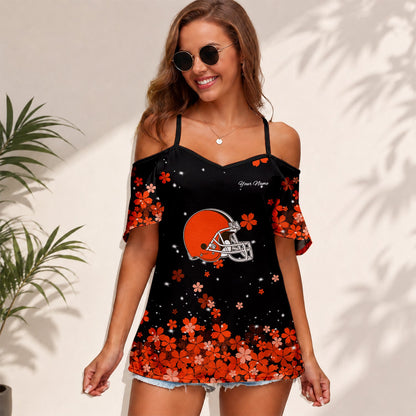 [SPECIAL OFFER] NEW CUSTOMIZED NFL29 CLB CLEVELAND BROWNS WOMEN'S STRAPPY OFF-SHOULDER TOP