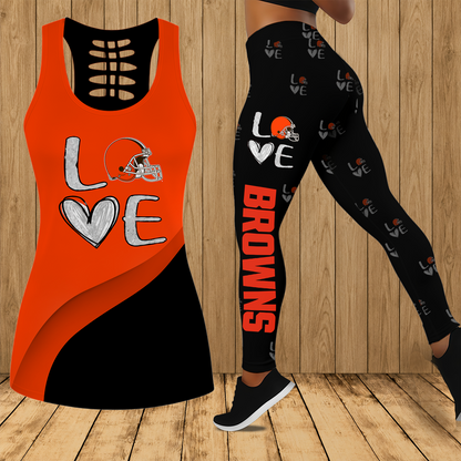 [SPECIAL OFFER] NEW CUSTOMIZED NFL29 CLB CLEVELAND BROWNS HOLLOW TANK TOP & LEGGINGS SET
