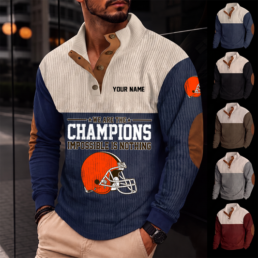 [SPECIAL OFFER] NEW CUSTOMIZED NFL29 CLB CLEVELAND KHAKIS BUTTON SWEATSHIRTS STAND COLLAR