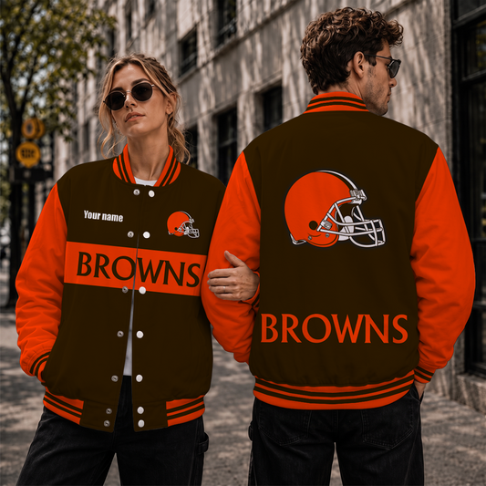 [SPECIAL OFFER] NEW CUSTOMIZED NFL29 CLB CLEVELAND BROWNS SATIN VARSITY & BASEBALL JACKET