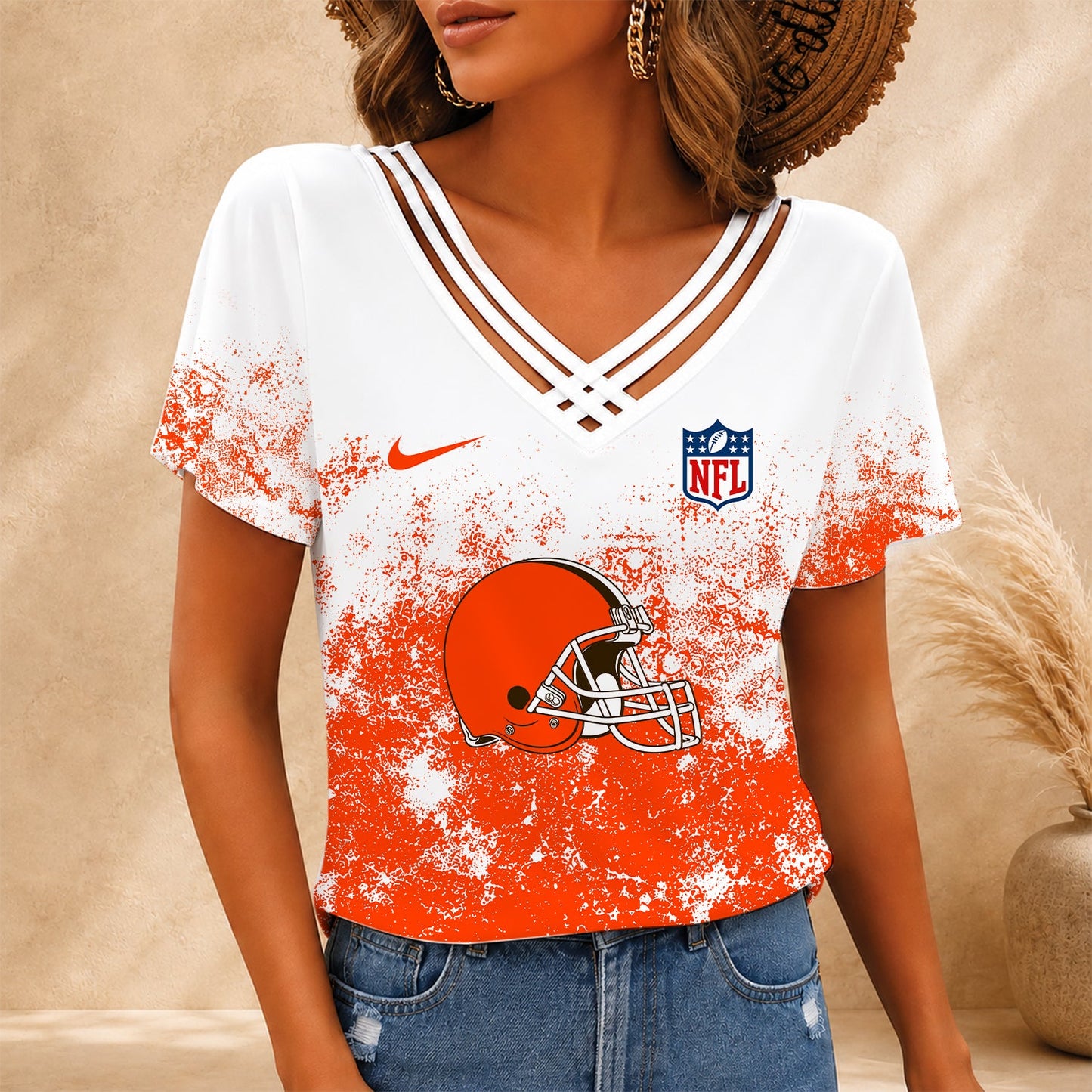 [SPECIAL OFFER] NEW CUSTOMIZED NFL29 CLB CLEVELAND BROWNS V-NECK SHIRT