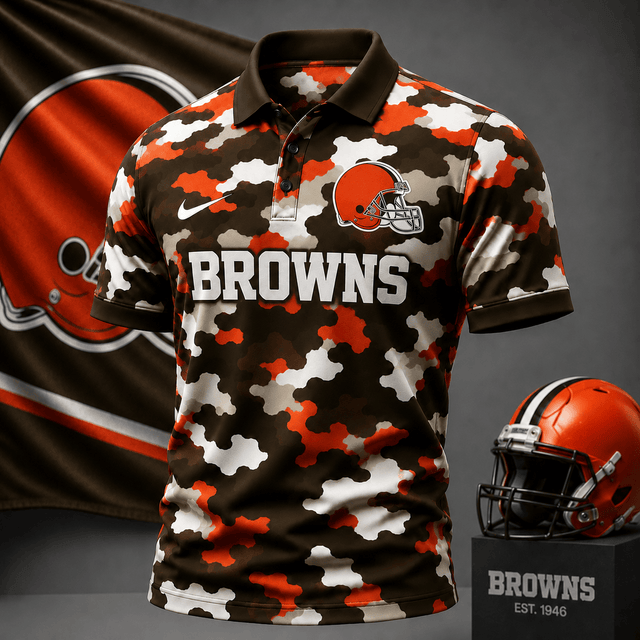 [SPECIAL OFFER] NEW CUSTOMIZED NFL29 CLB CLEVELAND BROWNS CAMO POLO SHIRT