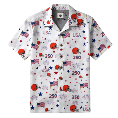 [SPECIAL OFFER] NEW CUSTOMIZED NFL29 CLB CLEVELAND BROWNS PATRIOTIC 250 USA HAWAIIAN SHIRT