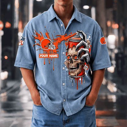 [SPECIAL OFFER] NEW CUSTOMIZED NFL29 CLB CLEVELAND BROWNS SEERSUCKER BUTTON SHIRT