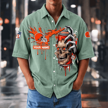 [SPECIAL OFFER] NEW CUSTOMIZED NFL29 CLB CLEVELAND BROWNS SEERSUCKER BUTTON SHIRT