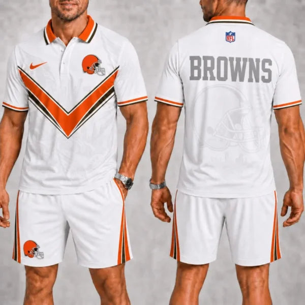 [SPECIAL OFFER] NEW CUSTOMIZED NFL29 CLB CLEVELAND BROWNS POLO SHIRT & SHORT PANTS
