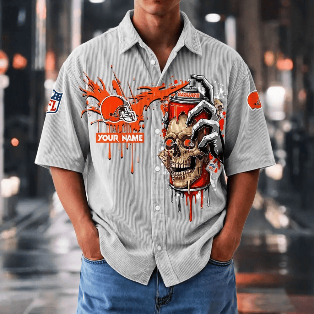 [SPECIAL OFFER] NEW CUSTOMIZED NFL29 CLB CLEVELAND BROWNS SEERSUCKER BUTTON SHIRT