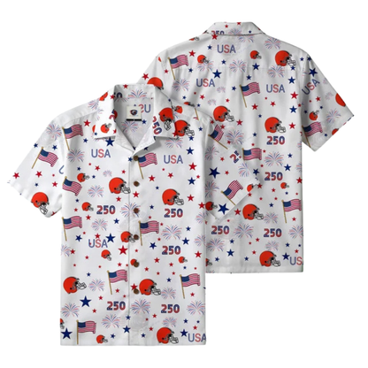 [SPECIAL OFFER] NEW CUSTOMIZED NFL29 CLB CLEVELAND BROWNS PATRIOTIC 250 USA HAWAIIAN SHIRT