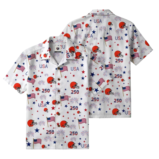 [SPECIAL OFFER] NEW CUSTOMIZED NFL29 CLB CLEVELAND BROWNS PATRIOTIC 250 USA HAWAIIAN SHIRT