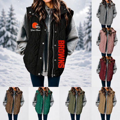 [SPECIAL OFFER] NEW CUSTOMIZED NFL29 CLB CLEVELAND BROWNS WOMEN'S MULTICOLOR SLEEVELESS PUFFER COAT