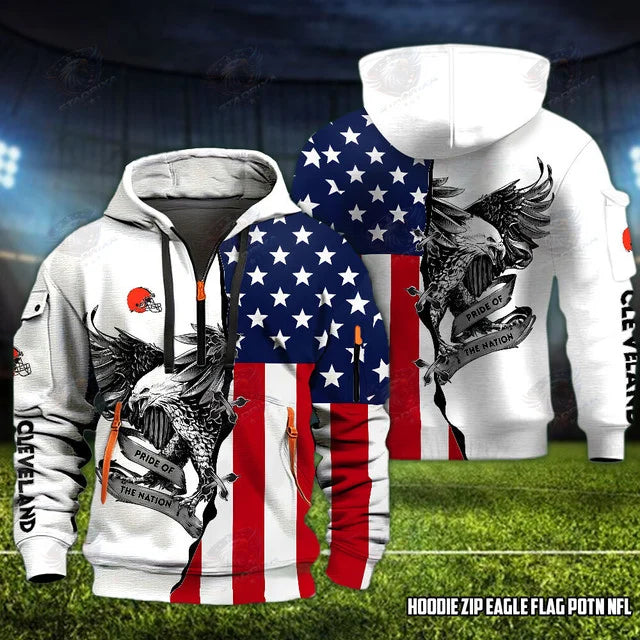 [SPECIAL OFFER] NEW CUSTOMIZED NFL29 CLB CLEVELAND BROWNS QUARTER ZIP HOODIE