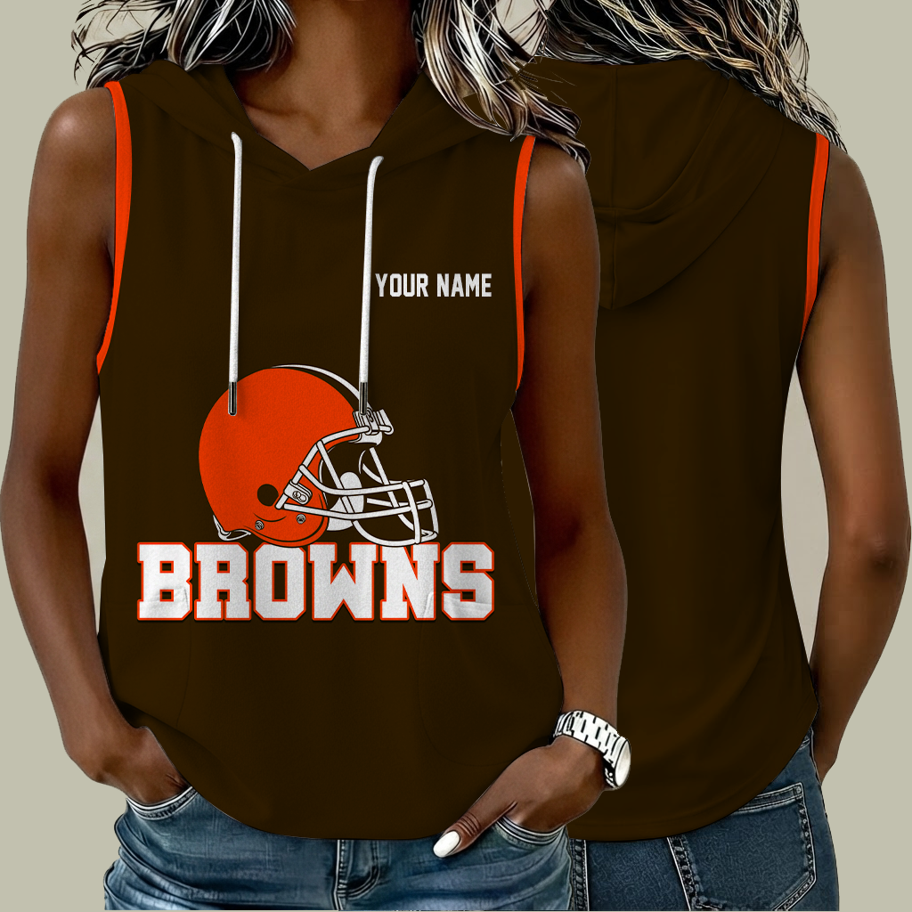[SPECIAL OFFER] NEW CUSTOMIZED NFL29 CLB CLEVELAND BROWNS WOMEN'S SLEEVELESS HOODED POCKET TANK TOP
