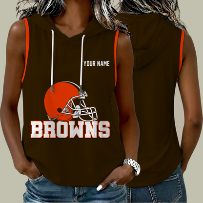 [SPECIAL OFFER] NEW CUSTOMIZED NFL29 CLB CLEVELAND BROWNS WOMEN'S SLEEVELESS HOODED POCKET TANK TOP