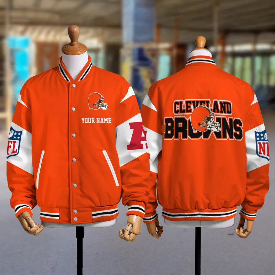 [SPECIAL OFFER] NEW CUSTOMIZED NFL29 CLB CLEVELAND BROWNS SATIN VARSITY & BASEBALL JACKET